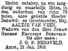 1909 Overleden Aaltje van Veen [1829 - 1909]  